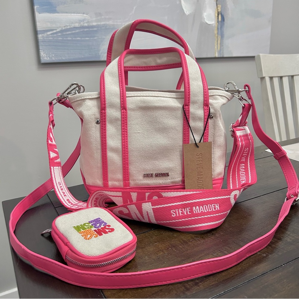 Steve Madden Pink Canvas Mini Tote Crossbody Bag